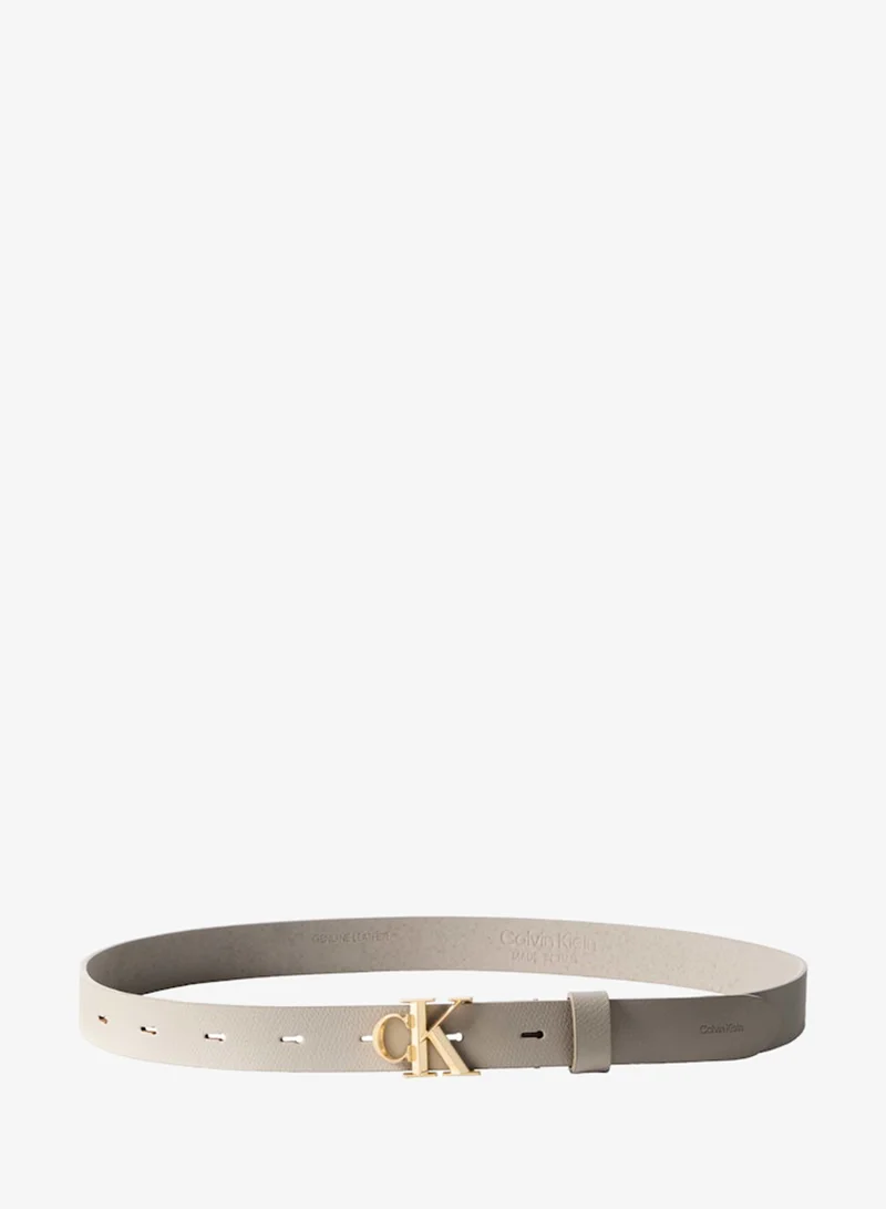 CALVIN KLEIN Faceted Monogram Buckle Leather Belt